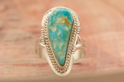 Genuine Kingman Turquoise Sterling Silver Navajo Ring